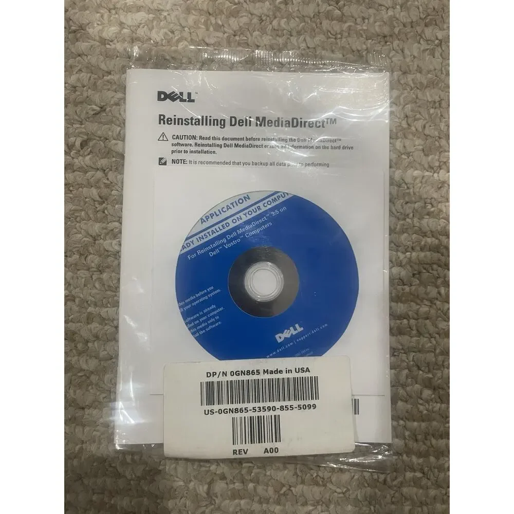 Dell MediaDirect 3.5 Reinstallation Disc Vostro OEM DP/N 0GN865 CD Rom